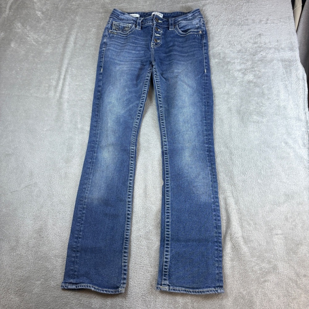 Vigoss Jeans Women 6 (Fits 28x32) Slim Boot Blue Whiskered Faded Stretch Denim